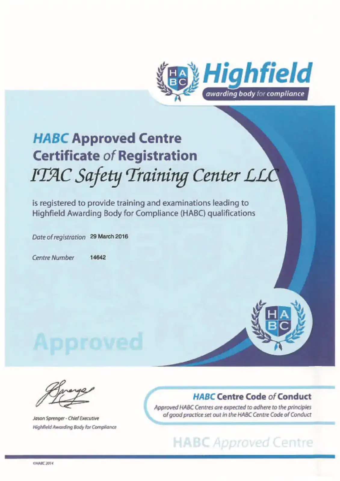 HIGHFIELD APPROVED CENTRE ITAC SAFETY